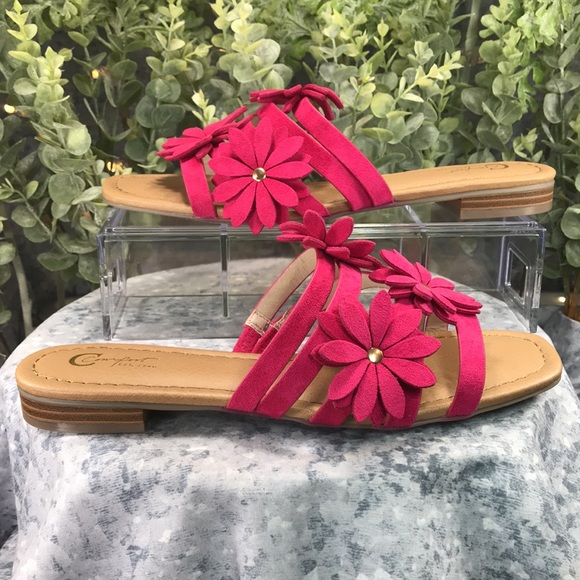 C Comfort Fuchsia Crossband Flower Sandals .75” Block Heels WMS 9M💖Brand NEW💖 - Picture 5 of 10